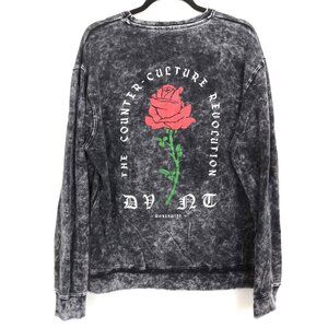 DVNT Clothing Acid Washed Barbed Rose Crew Neck Sweatshirt Y2K Streetwear SIZE L